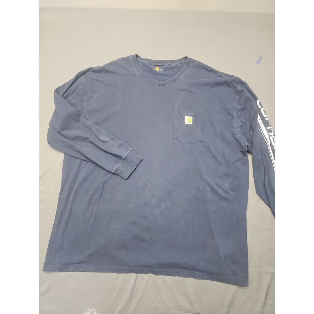 Carhartt Henley Shirt Mens 3XL Tall Blue Long Sleeve Pocket Work